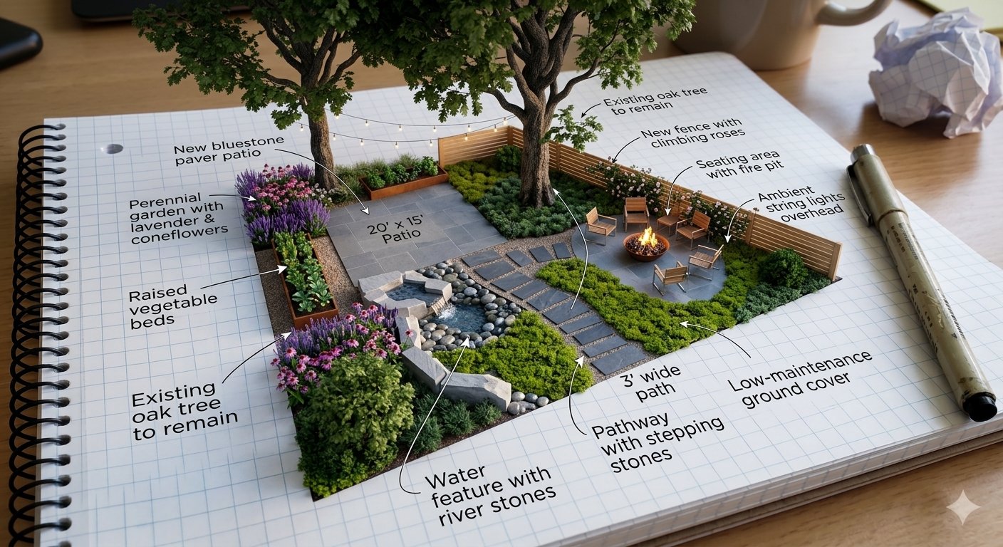 Modern full garden design redesign AI visualiser by RYY