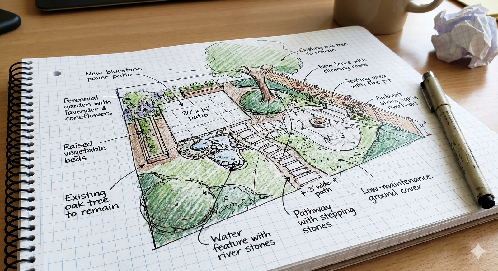 Original state of the full garden design before AI redesign by RYY