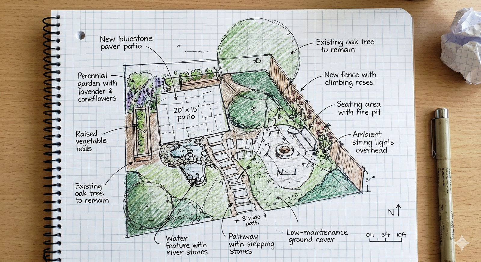 Original state of the full garden design before AI redesign by RYY