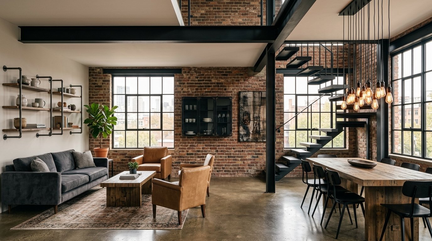 Industrial Interior Design: Exposed Brick & Steel Style