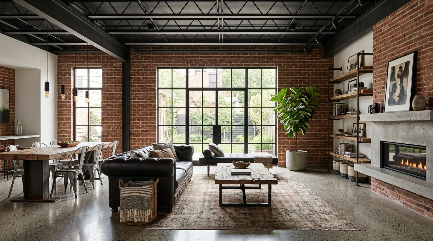 Industrial Interior Design: Exposed Brick & Steel at Home