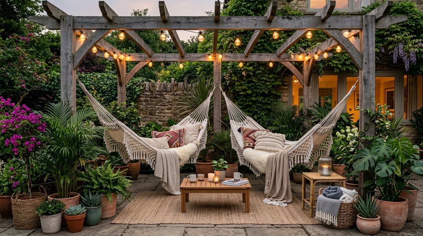 Boho Outdoor Design: Hammocks, Plants & String Lights