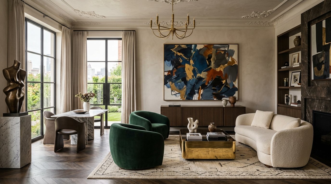 High-End Living Room Design: Statement Furniture & Art