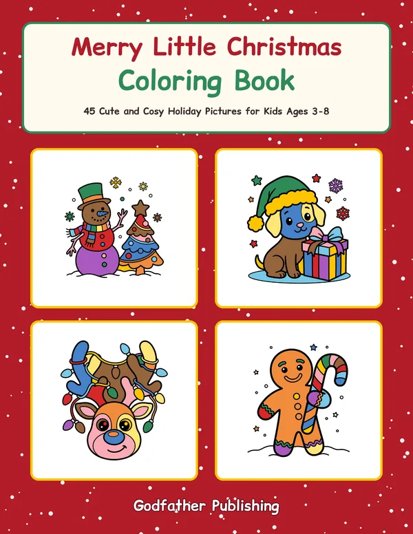 Merry Little Christmas Coloring Book: 45 Cute and Cozy Holiday Pictures for Kids Ages 3-8 cover