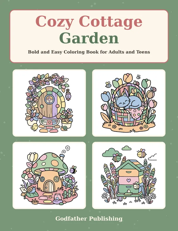 Cozy Cottage Garden: Bold and Easy Coloring Book for Adults and Teens cover
